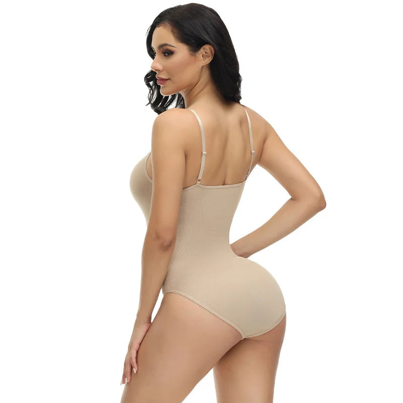 Super Sale V Neck Spaghetti Strap Bodysuit Compression Body Suits Open Crotch Shapewear Slimming Body Shaper Smooth Out Bodysuit