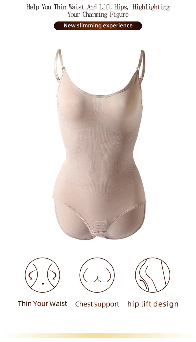 Super Sale V Neck Spaghetti Strap Bodysuit Compression Body Suits Open Crotch Shapewear Slimming Body Shaper Smooth Out Bodysuit
