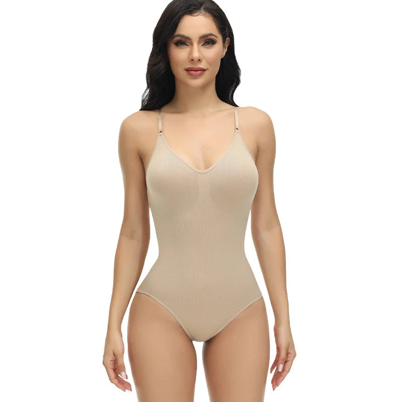 Super Sale V Neck Spaghetti Strap Bodysuit Compression Body Suits Open Crotch Shapewear Slimming Body Shaper Smooth Out Bodysuit