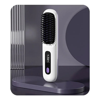 Peigne lissant céramique LCD, USB-C rechargeable, sans fil, 3 niveaux de température, ions négatifs