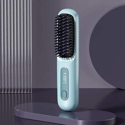 Peigne lissant céramique LCD, USB-C rechargeable, sans fil, 3 niveaux de température, ions négatifs
